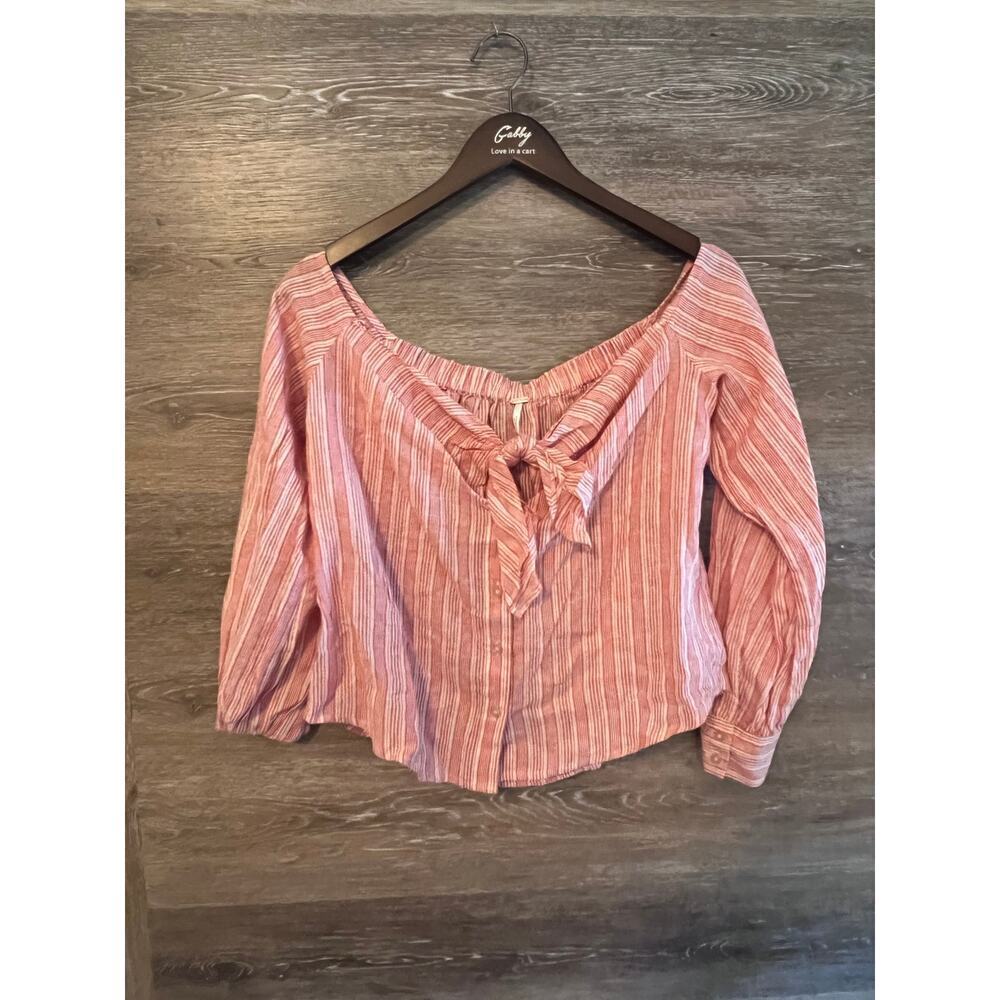 Free People top sz XS Stripped Boho cottagecore long sleeves off shoulder